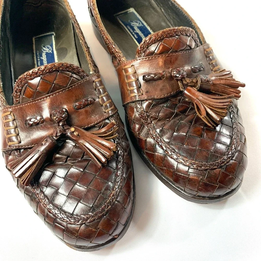 Bragano‎ Woven Leather tassel Loafer Shoes